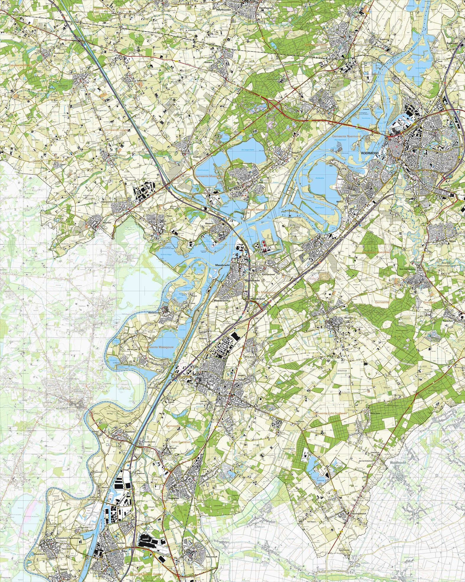 Koop Topografische kaart schaal 1:25.000 (Roermond, Maasbracht, Susteren, Born) online COMMEE