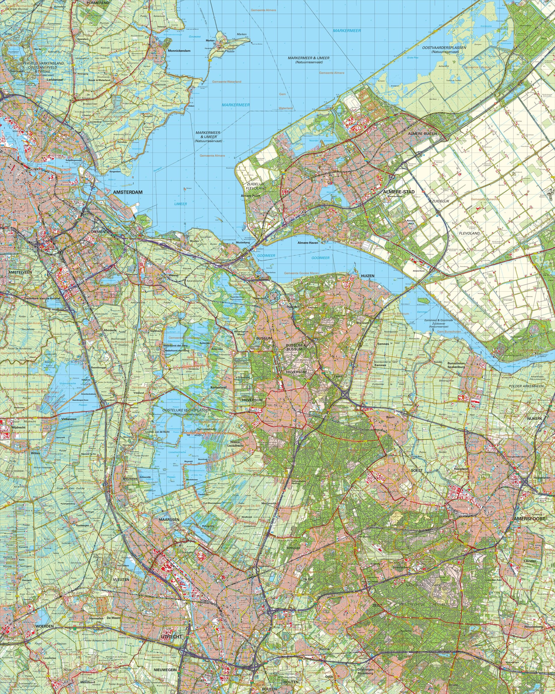 Koop Topografische kaart schaal 1:50.000 (Amsterdam, Almere, Hilversum, Amersfoort, Utrecht) voordelig bij COMMEE