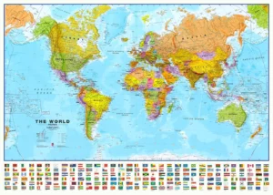 Wereldkaart Maps International Staatkundig met Vlaggen