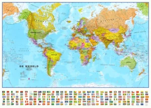 Wereldkaart Maps International Staatkundig met Vlaggen Nederlandstalig